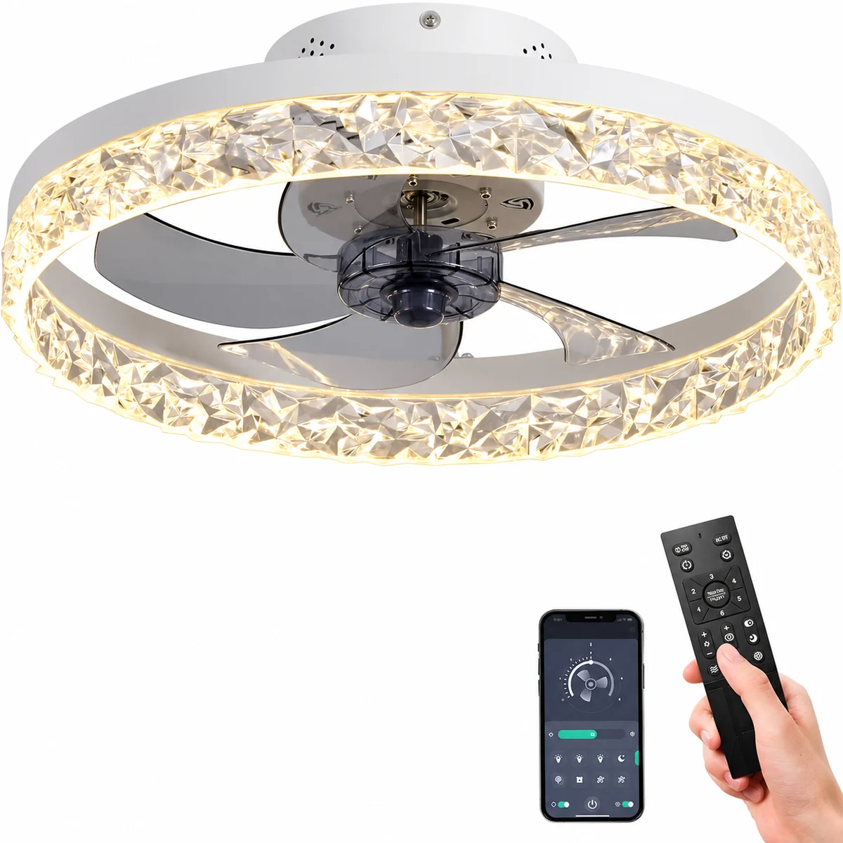 Lichtendirect plafondventilator met verlichting, dimbaar, 6 standen
