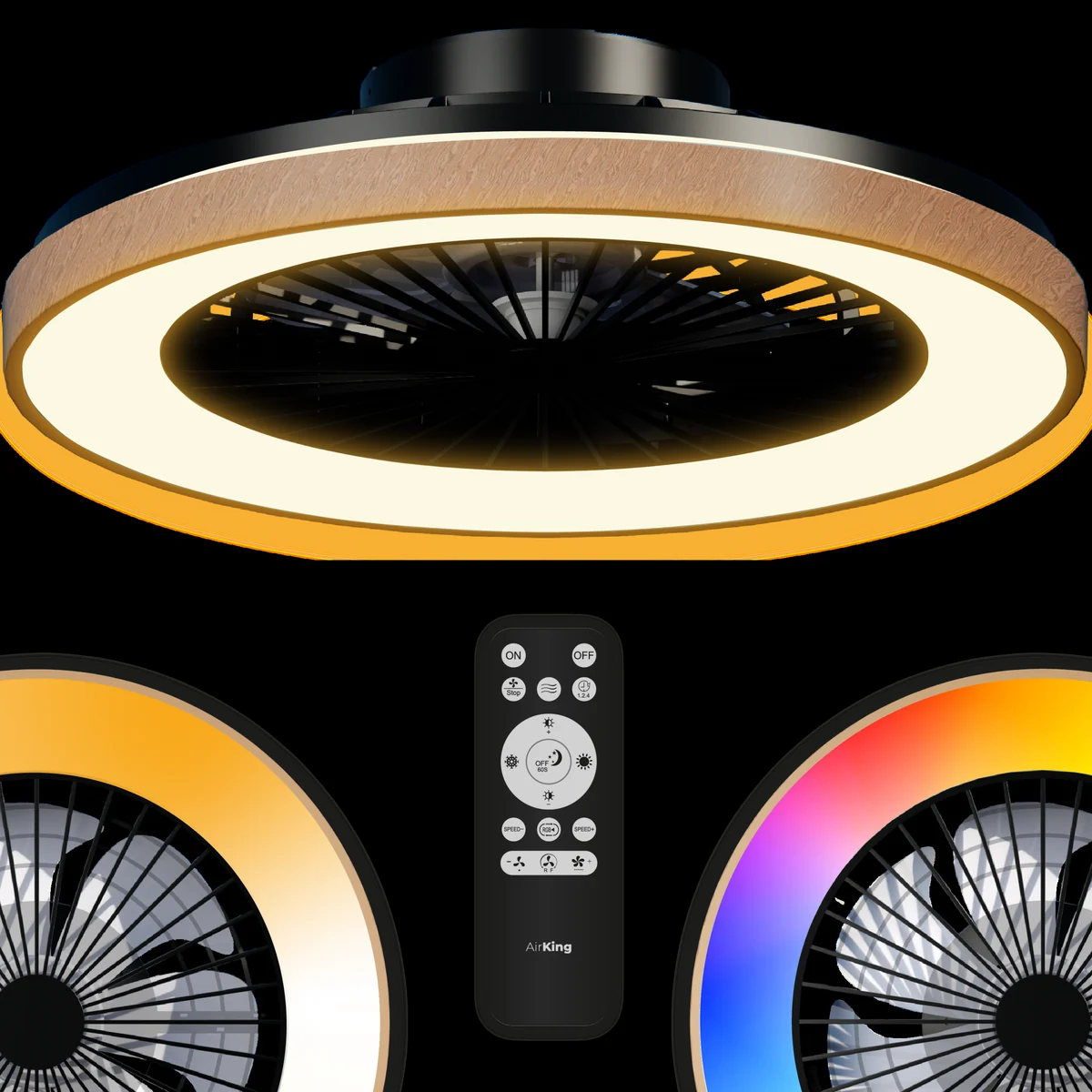 Airking plafondventilator in houtuitvoering met LED-verlichting
