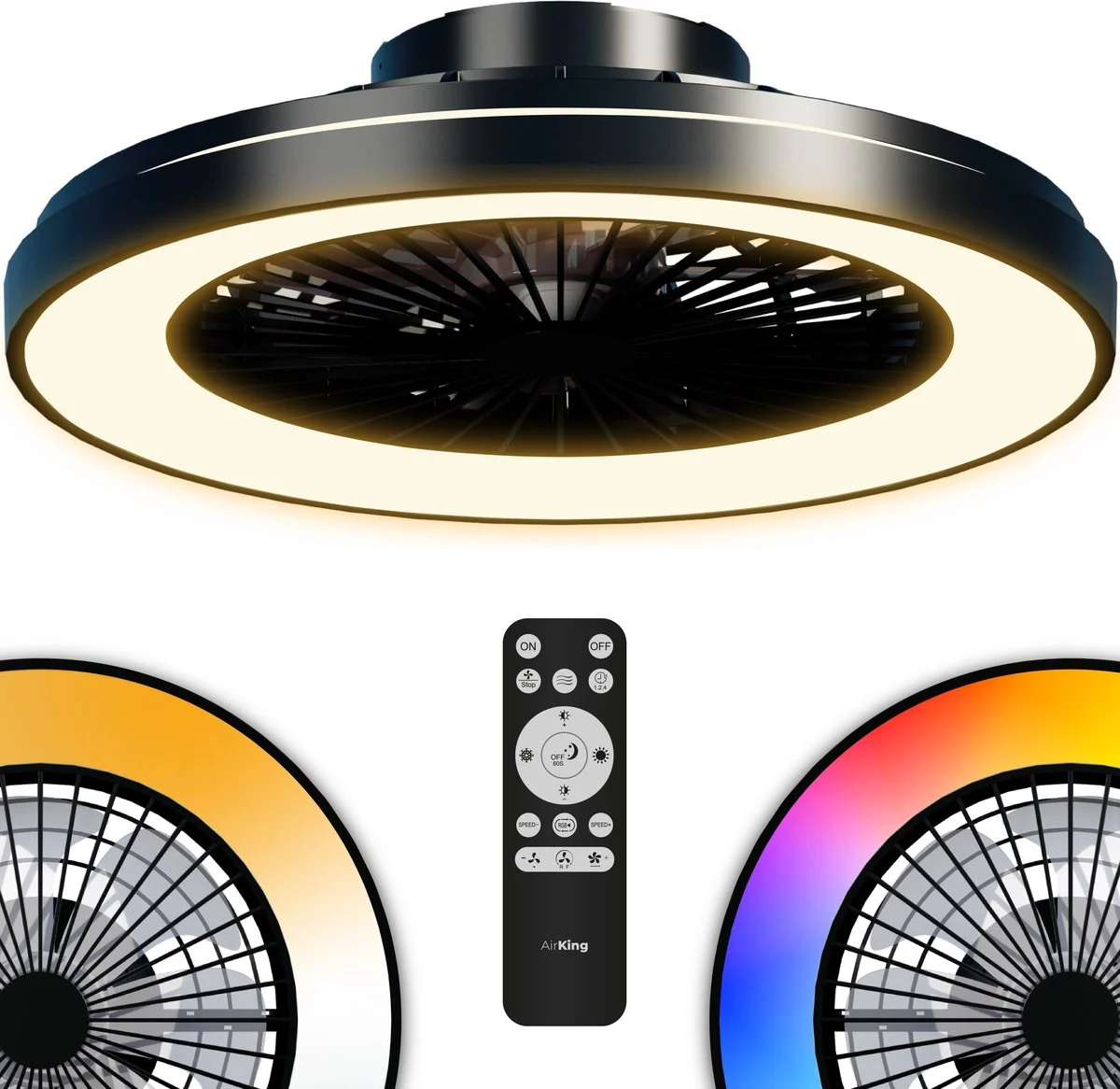 Airking plafondventilator zwart met LED-verlichting en afstandsbediening