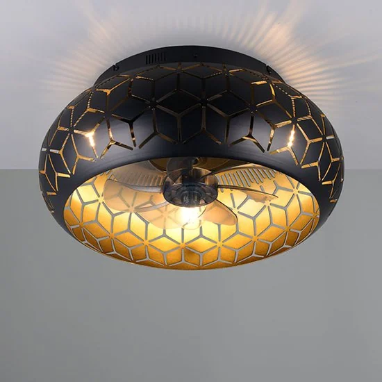 Reality Bidar plafondventilator in zwart-goud met geometrisch patroon